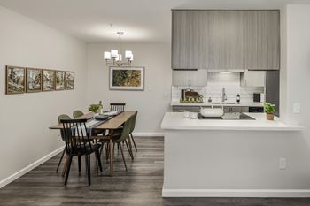 Open kitchen and dining area with modern finishes